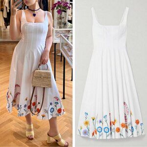 NEW STAUD Wells Midi Dress - White Embroidered Floral Quiet Lux Wedding